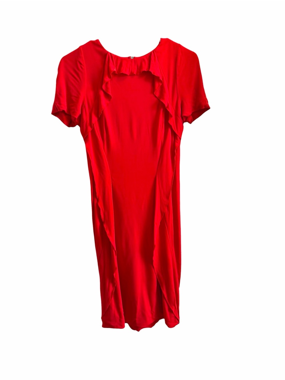 Karen Millen Vibrant Red Ruffle-Trim Midi Dress